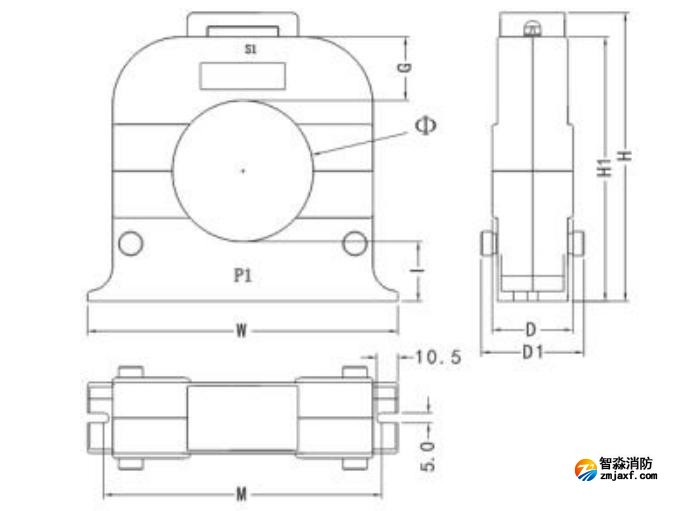 開口式，圓孔100A-400A外形尺寸圖